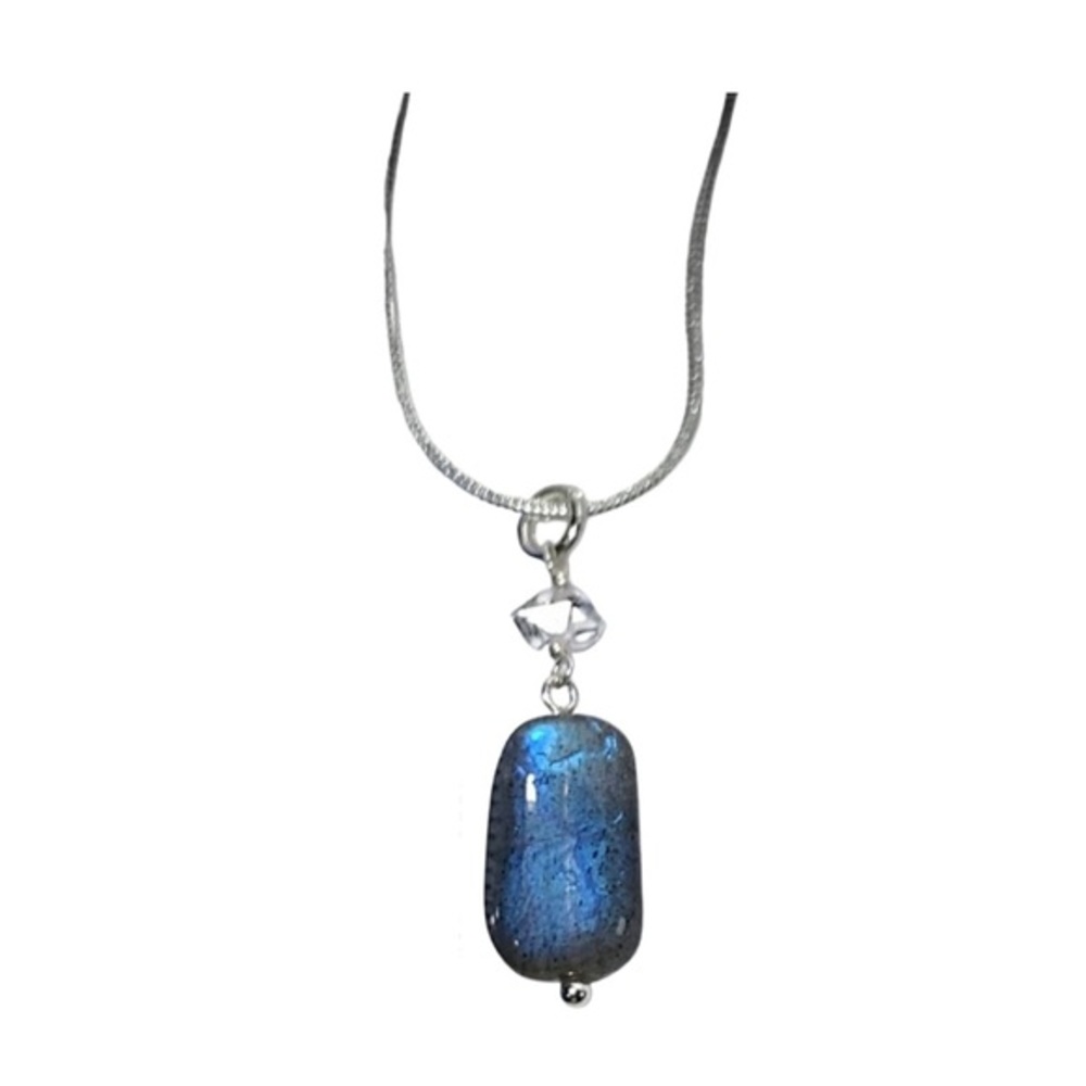 Hand Made Labradorite Diamond Charm Necklace - Picture 2 of 6
